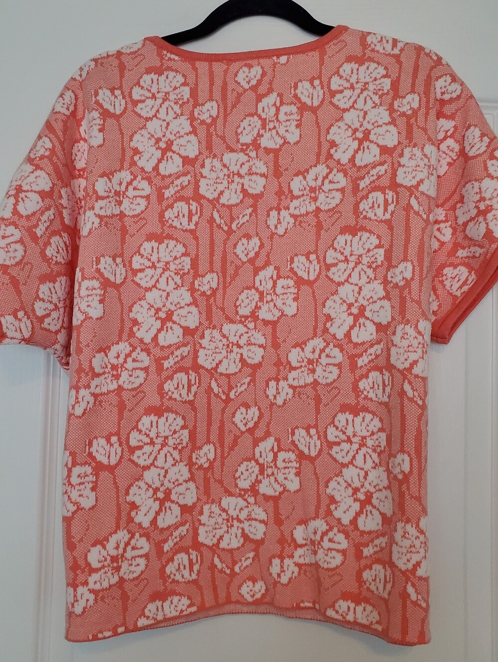 NWOT Cynthia Rowley Coral & White Floral Short Sleeve Knit Top XL - Picture 4 of 4